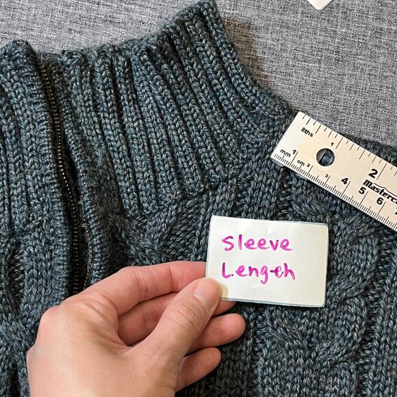 Woolovers 100% British Wool 1/4 Zip Cable Knit Sweater - Men's Size M - Green - Picture 8 of 14